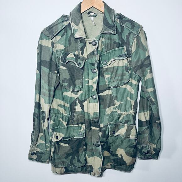 Free People Jacket Camo Army Green Not Your Brother's Button Utility Surplus XS - Picture 1 of 8